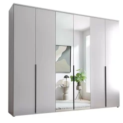 Kleiderschrank 6-türig (2 Spiegeltüren), Weiß Kevo