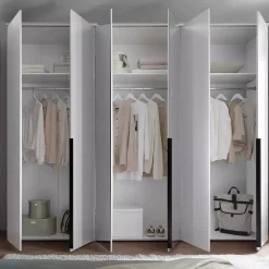 Kleiderschrank 6-türig (2 Spiegeltüren), Weiß Kevo